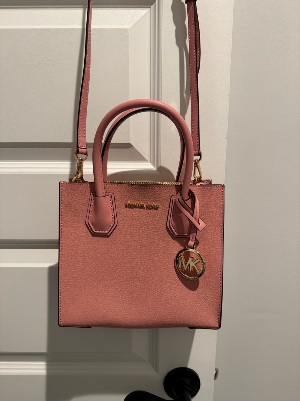 Michael Kors Mercer Small Pebbled Primrose Leather Satchel with Gold MK Charm